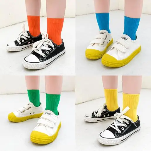 Kids Bright Colors Combed Cotton Socks Boys Girls Mid-calf Sport Socks Quarter Size Dress Socks