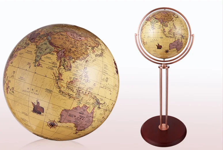 Super big size large decor floor standing stainless steel decorative world map globe 50cm globe world inlaid stone