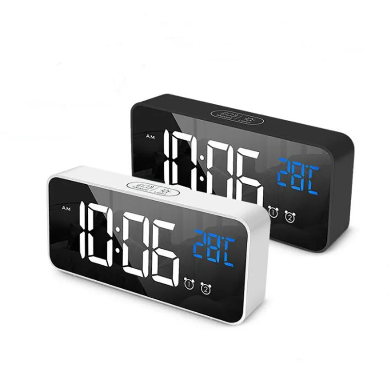 Music Alarm Clock LED Digital Clock 2 Alarms Voice Control Snooze Temperature Display Reloj Despertador Digital with USB Cable