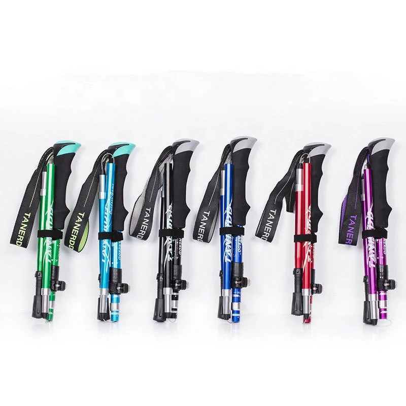 Outdoor Alpenstock Walking Sticks Telescoping Foldable Self Defense Hiking Trekking Poles Sticks Aluminum Alloy EVA 95-130cm