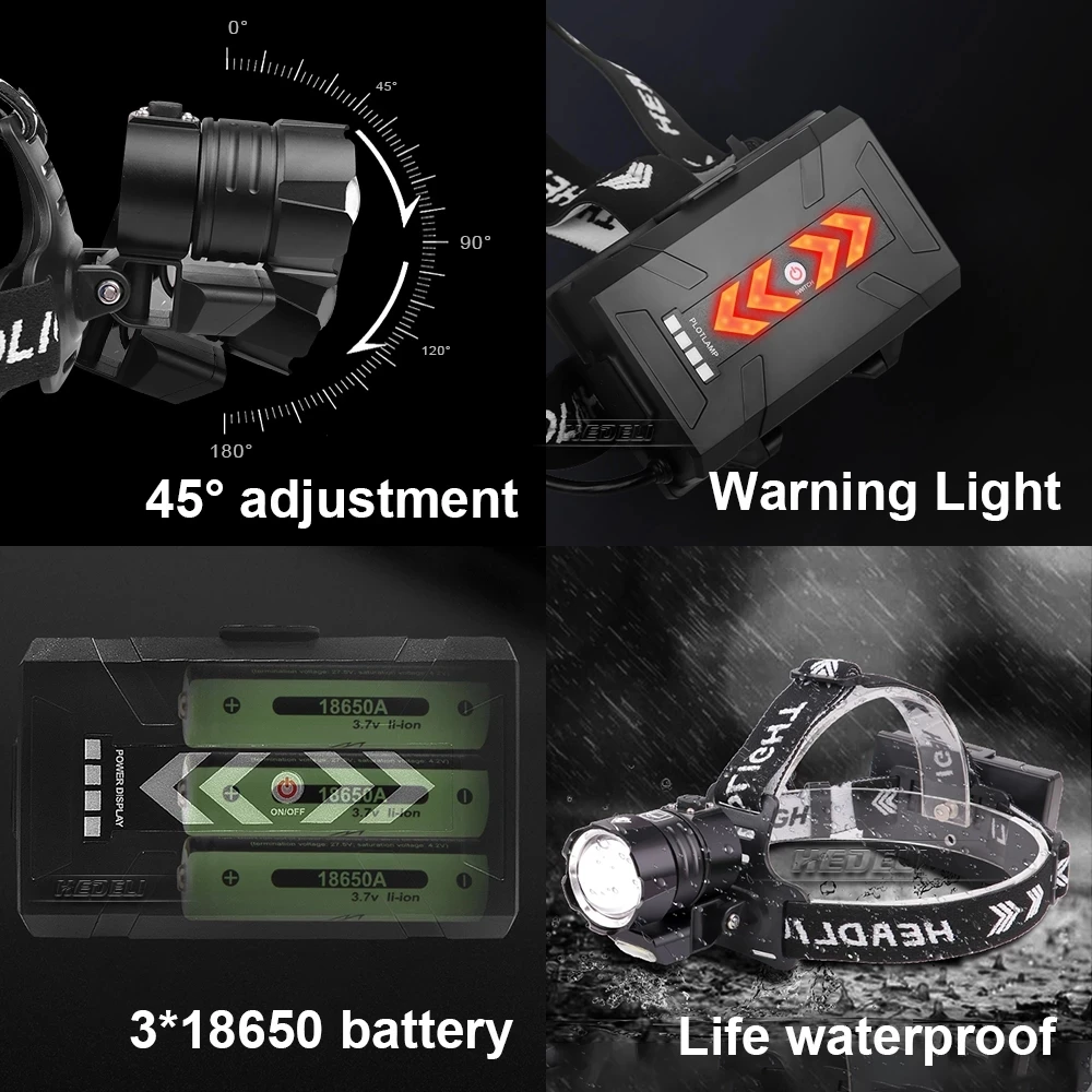 Супер мощный светодиодный налобный фонарь XHP199 с USB-зарядкой XHP160 высокой мощности 18650 рыболовный
