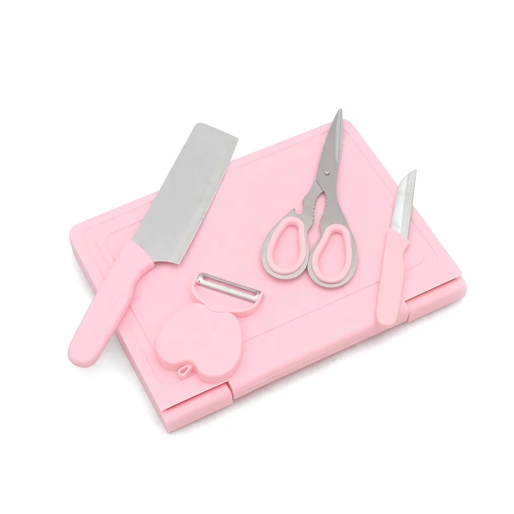PP Plastic Cutting Board Set for Kitchen for Chopping Vegetables Fruits Includes Knife Peeler Scissors Great for Camping Tools