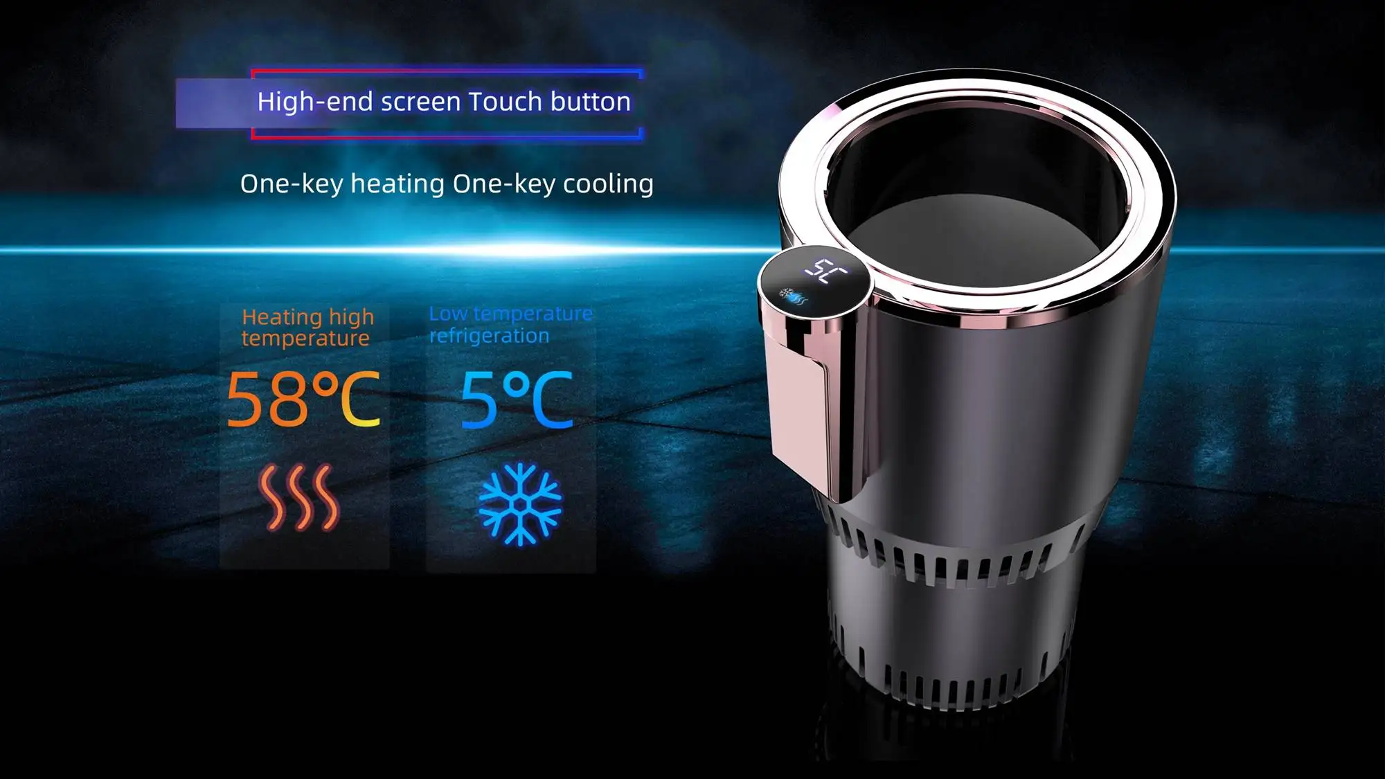 Cross border 12V Car temperature control intelligent cup Quickly car Heating and cooling cup digital display aluminum water cup