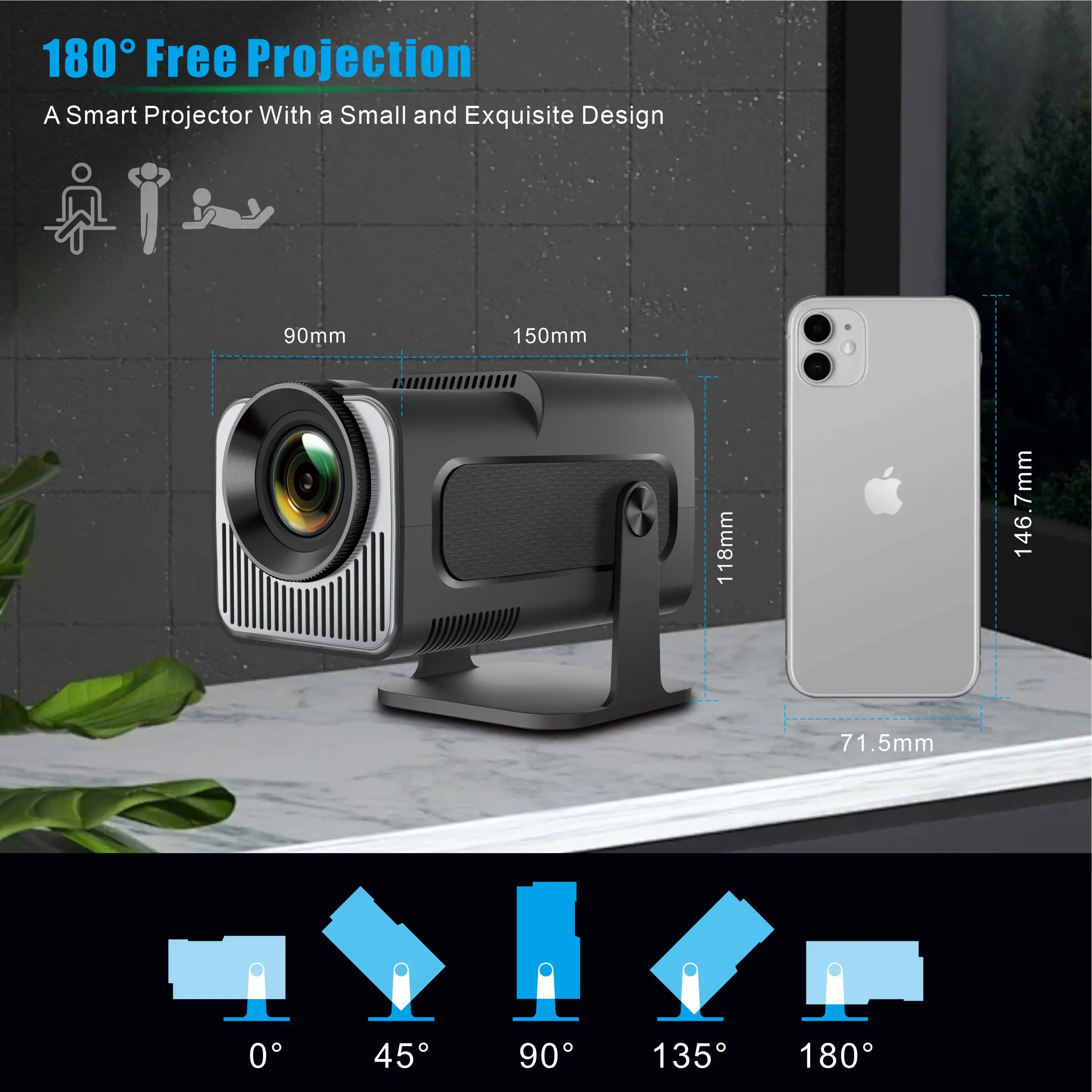 Мини-проектор Bokod Hy320 Wi-Fi 1080P Pro вращающийся на стену мини-проектор 4K Android
