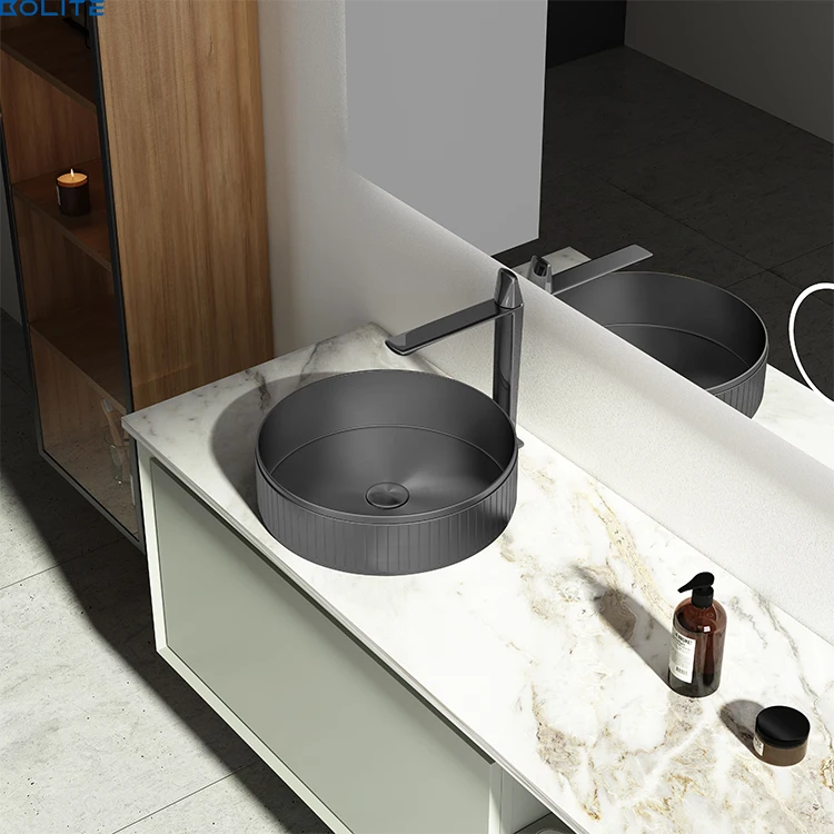 Modern Sanitary Ware Countertop Round Art Basin Black Ceramic Hand Wash Basin Matte Black Bathroom Sink