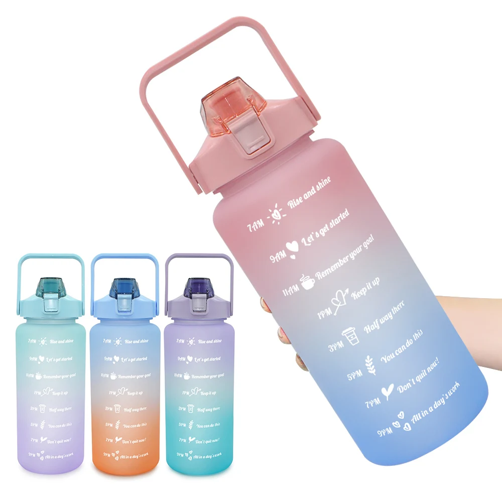 2 Litre Leak-proof Drinking Jug With Time marker Motivational Large Water Bottle With Straw