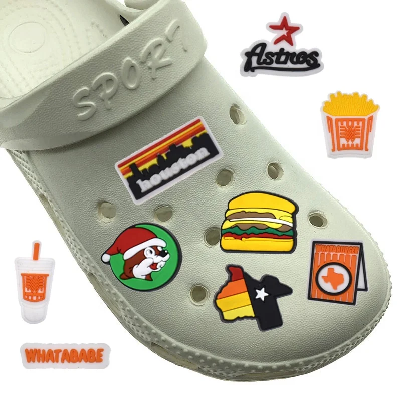 Wholesale Bucees Croc Charms High Quality Texas Croc Charms Houston Shoe Charms Clog Decoration Shoes Accessories Design