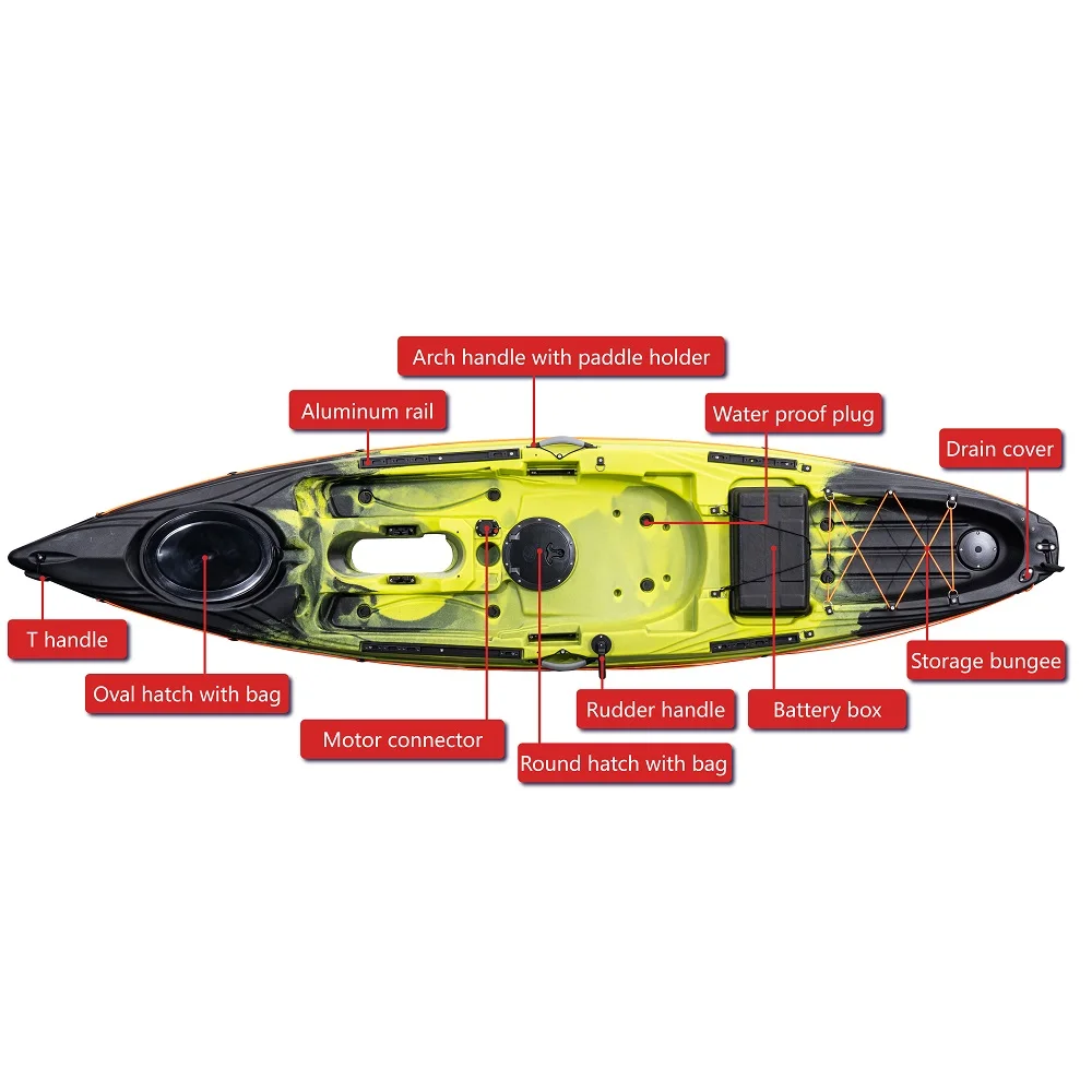 3.6 Meter Single Sit on Top Electric Motor and Pedal Drive Canoe Boat Fishing Kayak for Outdoor Water Sports