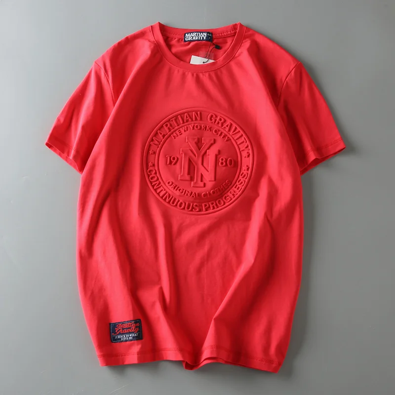 Custom Design 2021 New Loose Fit Casual 100%Cotton 3d Embossed Logo White Short Sleeve Men T Shirt