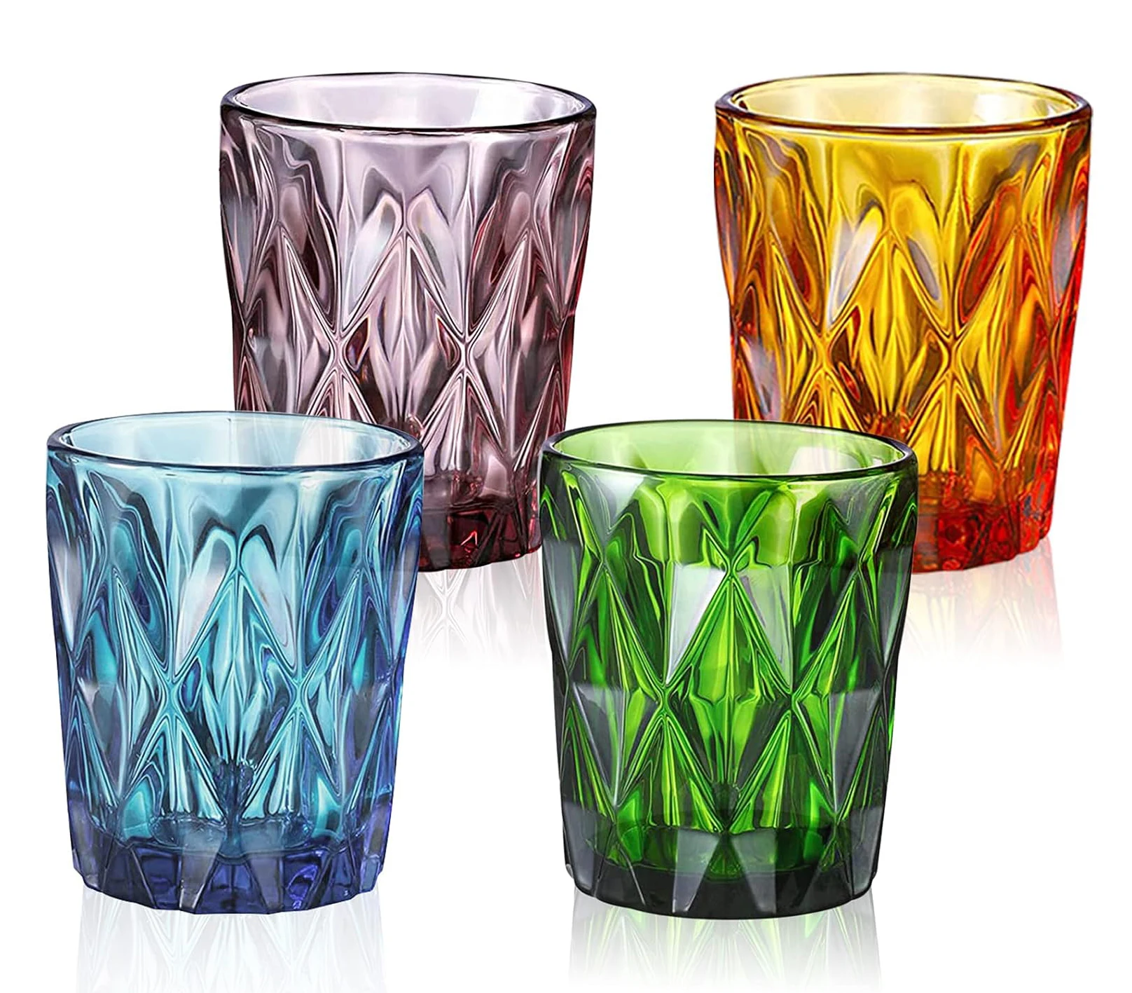 Dishwasher Safe Colored Water Drinking Glasses 10 OZ Vintage Glass Cups Heavy Glassware