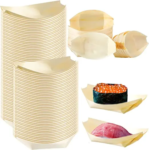 2023 High Quality Natural Disposable Sushi Wooden Boat