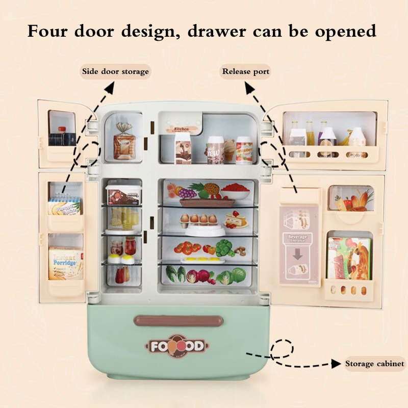 Play house kitchen simulation refrigerator toy accessories simulation suit with light sound fake ice pretend game equipment