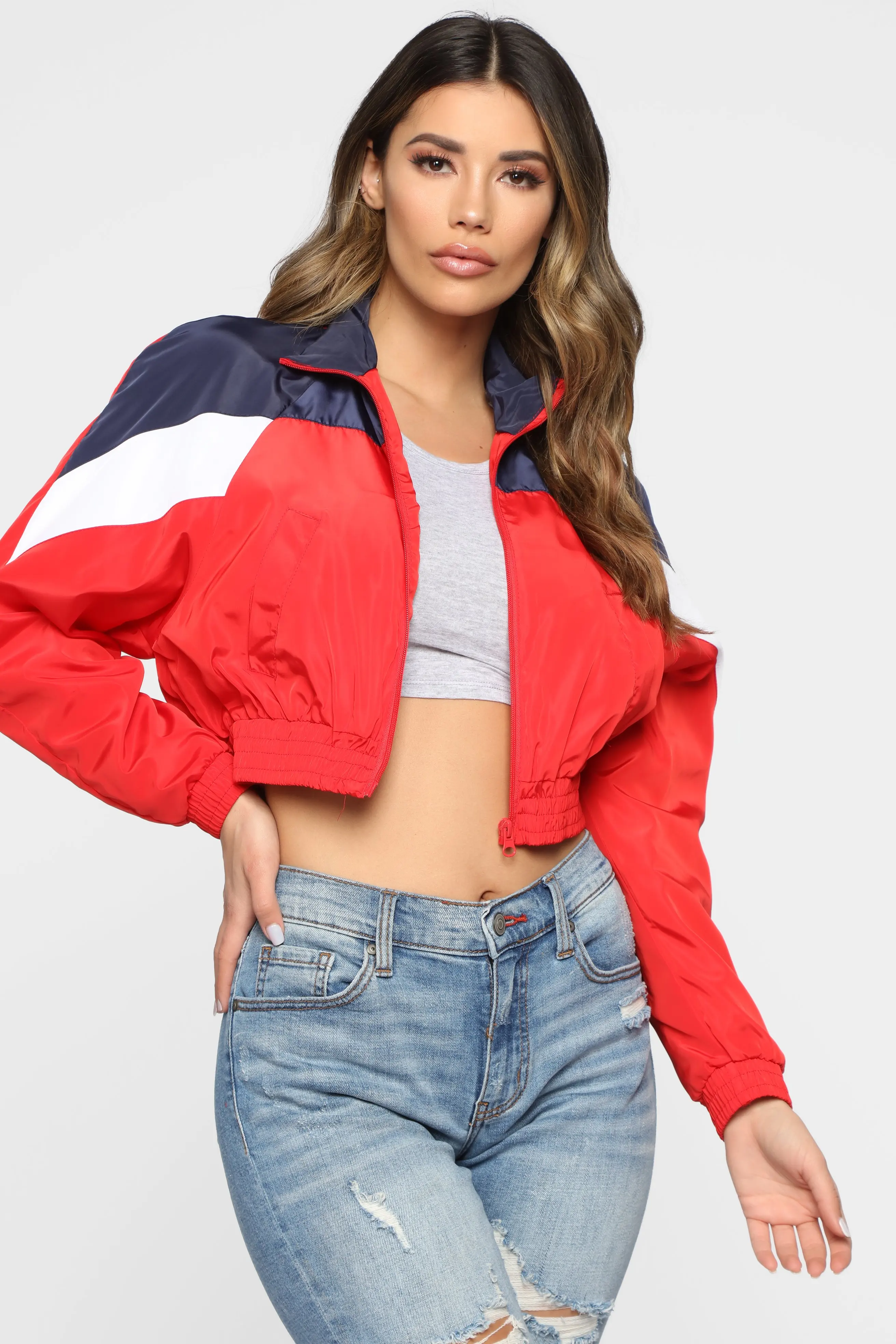 Custom New Style Colorblock Wind Breaker Women Cropped Windbreakers
