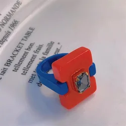 New Fashion Clear Geometric Big Resin Ring Wholesale Chunky Women Plastic Rings Crystals Rhinestones Rings Girls Jewelry