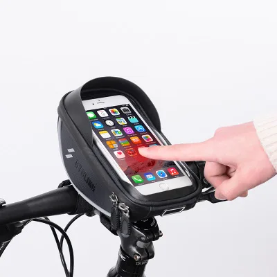 ROCKBROS Waterproof Bicycle Handlebar Mobile Phone Holder Cycling Front Tube Touch Screen Bike Phone Bag Neutral Logo 6.0 Inch