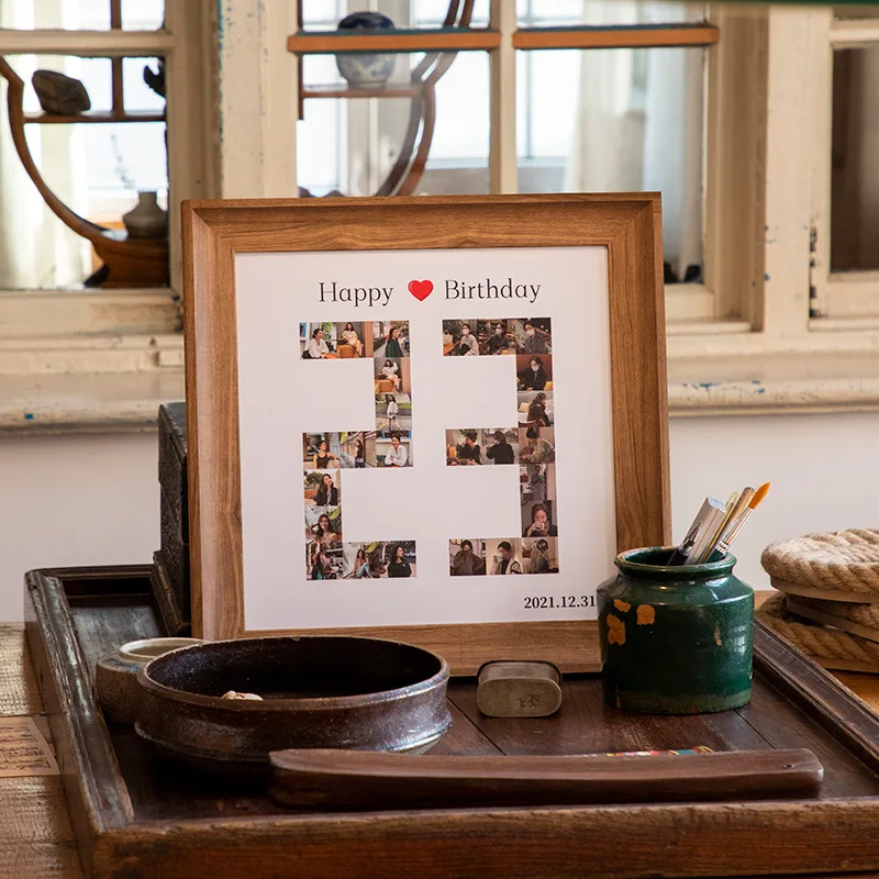 DIY Transparent age digital photo frame friend gift wood sublimation photo frame couple birthday wooden resin picture frame