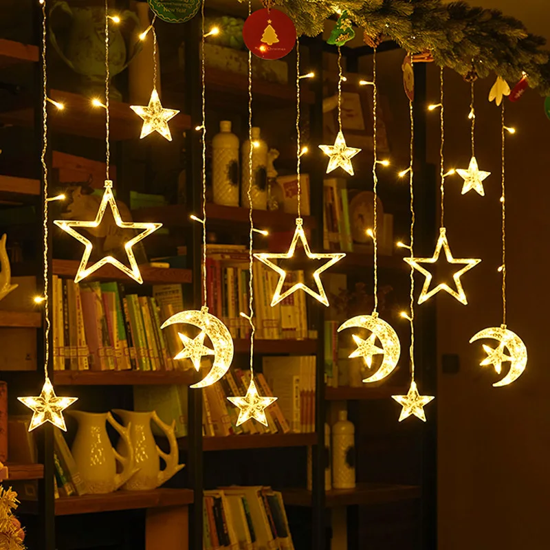 Led curtain lights 3.5m 8 Modes Waterproof Star Moon Fairy String Light Christmas Curtain Lights With Remote Control
