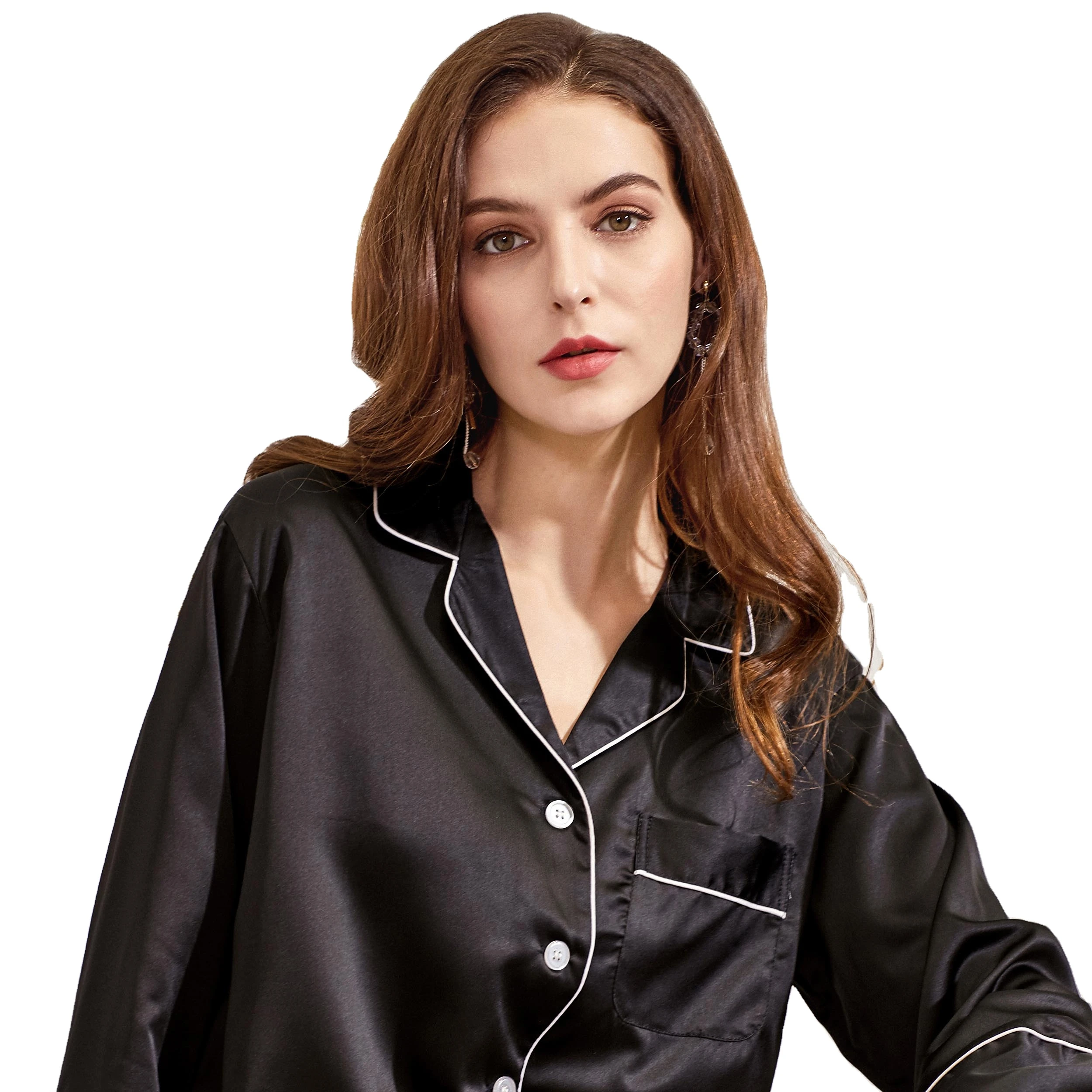 6002 дизайнерская пижама из шелка с длинным рукавом