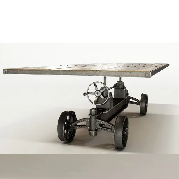 Modern Style Train Wheel Crank Dining Table Set Foldable Extendable with Glass Stone Top for Outdoor Bedroom School Hall Gym Use