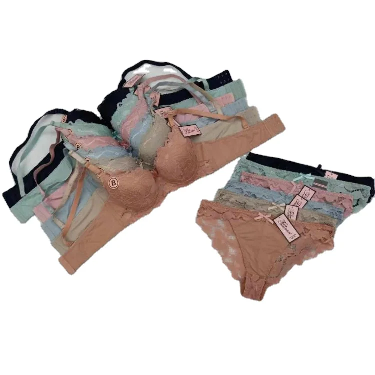 2 Dollar Model LMH020 With 36-42 Wholesale Lace 2 Piece Lingerie Set Floral Wire Push Up Brasserie Bra Set For Women