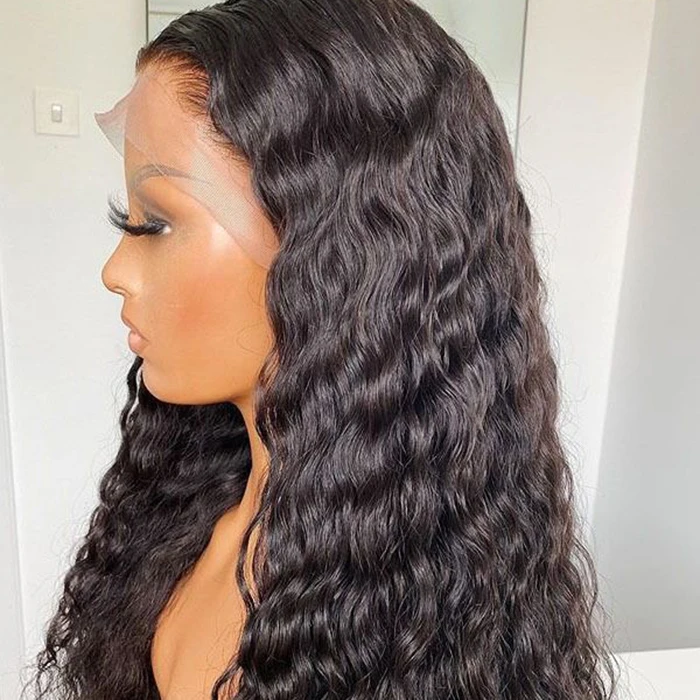  No Shedding Tangle Deep Wave Hd Transparent Lace Front Wig Virgin Human Hair For Black