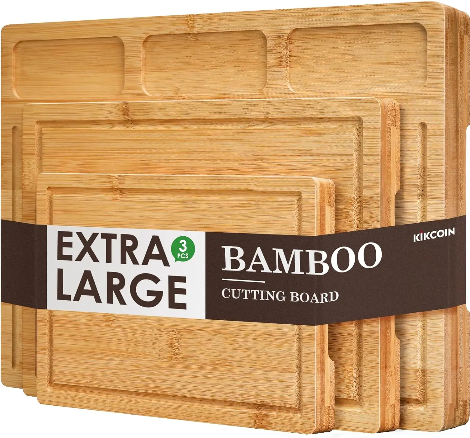 Bamboo kitchen cutting board (3-piece set) with 3 built-in compartments and juice tank heavy duty service tray Cutting board