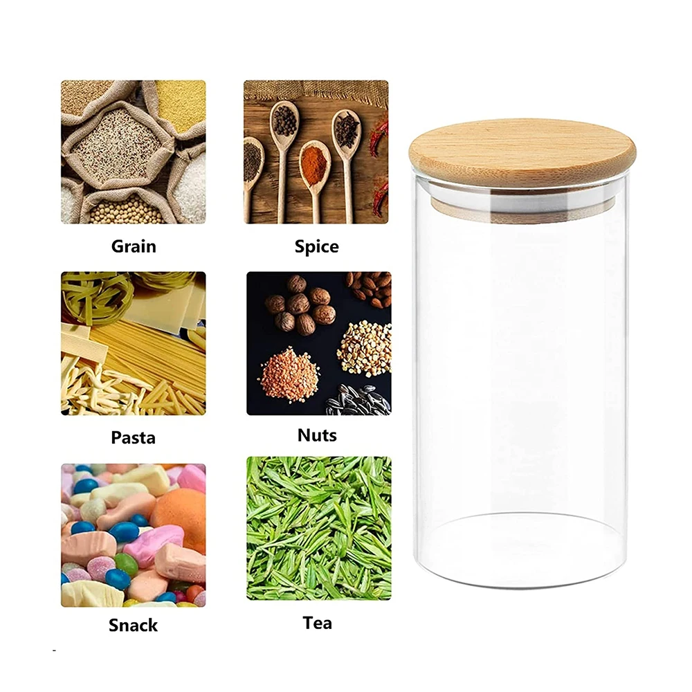 1550 ML Large Size Cylinder Shape Airtight Storage Jar with Natural Bamboo Lid  + Silicone Ring Glass Container Jar