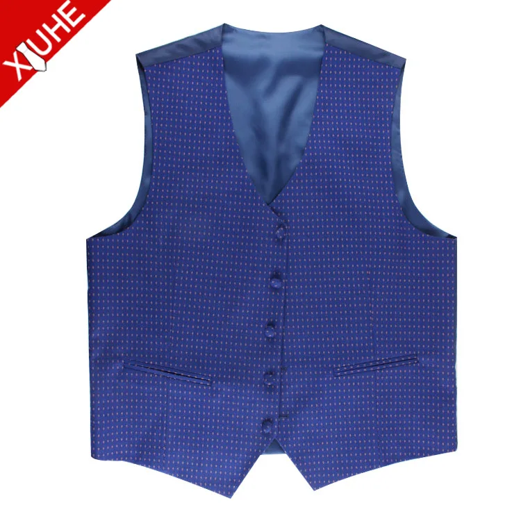 Navy Blue Dot Elegant New Design Fashion Mens Polyester Waistcoat