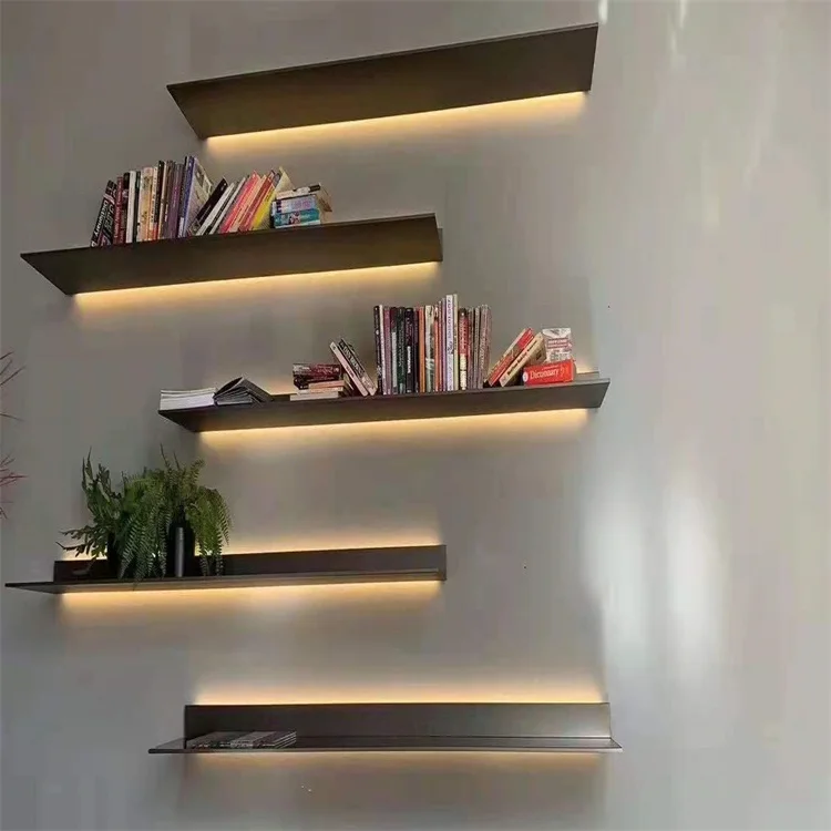 customization Minimalist furniture aluminum products wall hanging display stand with lamp