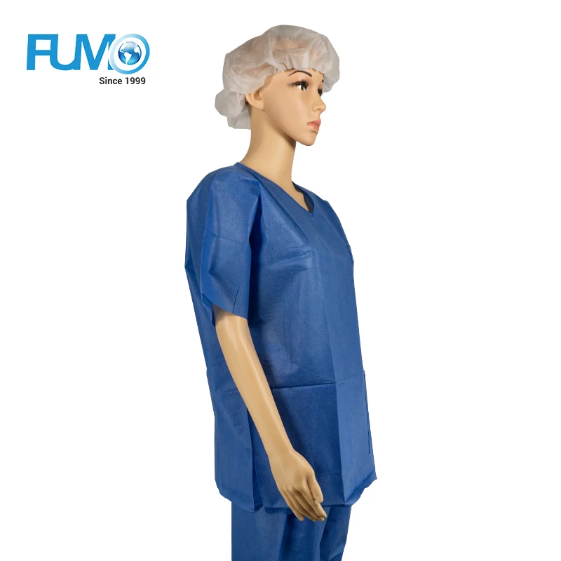 PP/SMS Patient gown suit Disposable scrub suits patient gown with V-collar or round collar