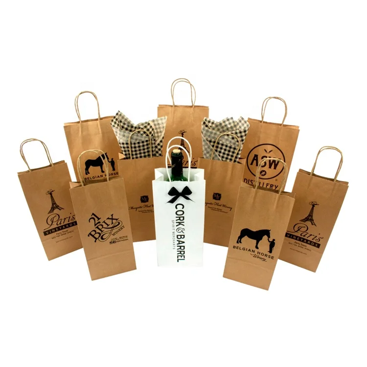 Customized Kraft Paper Red Wind Hand Bag Wine Bottle Packaging Bags for Wine or Drinks Packing