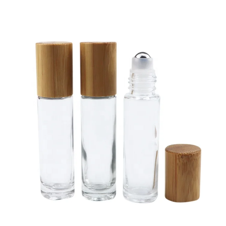 luxury empty fancy perfume roll-on perfume 10 ml clear crystal glass 10ml roll on bottle with bamboo lid cap for essential oil