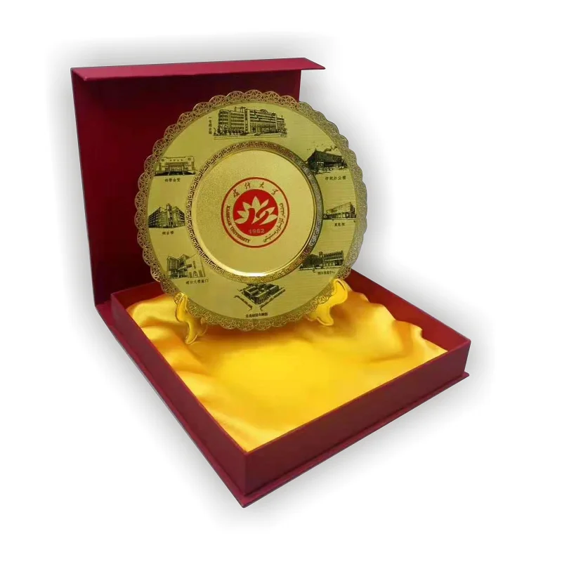 High luxury souvenir gifts custom etched brass round metal award plaque