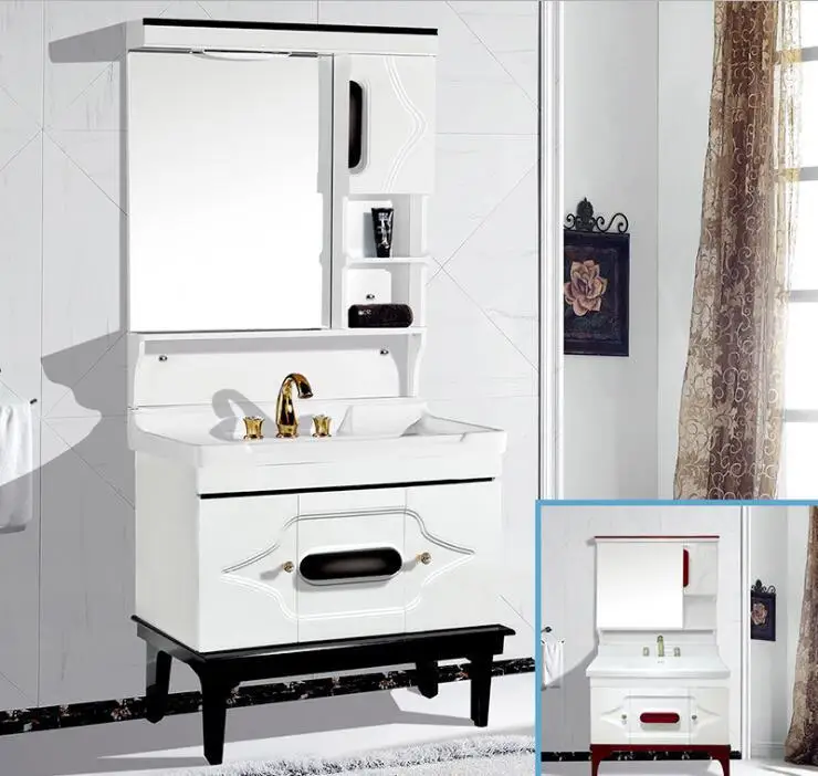 China Factory Price Finished Wooden Bathroom Vanity with Mirror and Marble Counter top