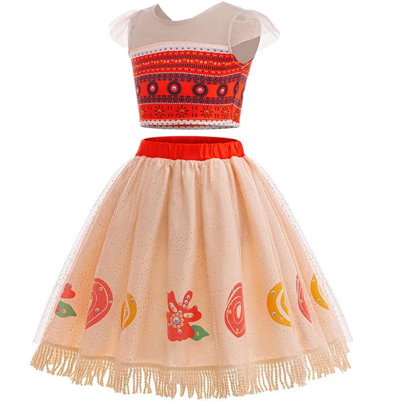 New Halloween Princess Moana Costume Skirt Suit Little Girls Cosplay Costume Fancy Party Cosplay Moana Dress up Set