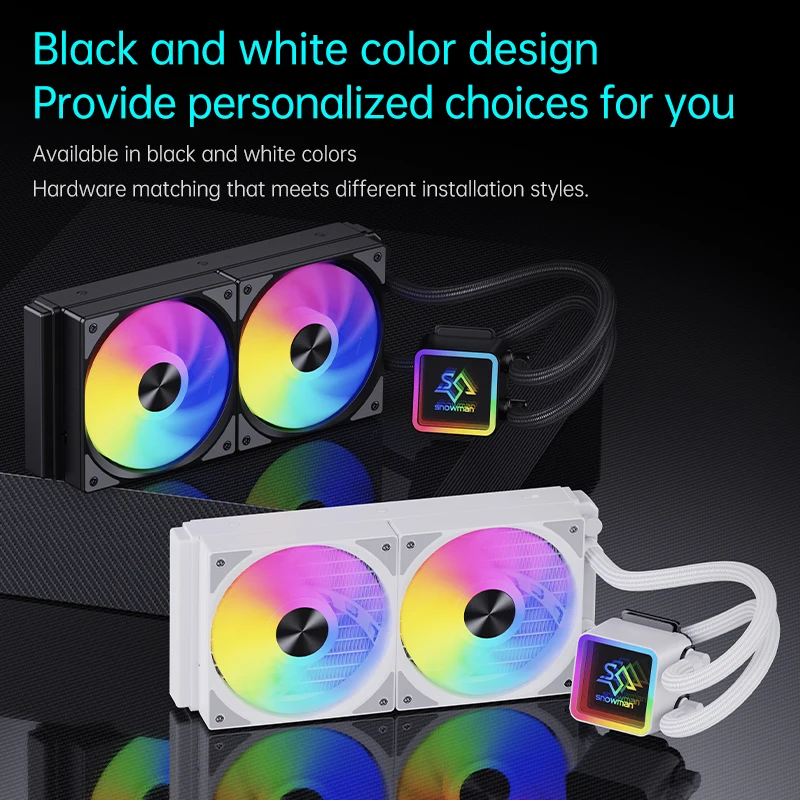 SNOWMAN CPU liquid cooling With PWM 4 Pin ARGB AIO cooler with twin black frame pc water cooling radiator