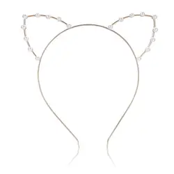 Хит продаж, креативный металлический головной убор со стразами и кошачьими ушками для женщин, повязка на голову для вечеринки