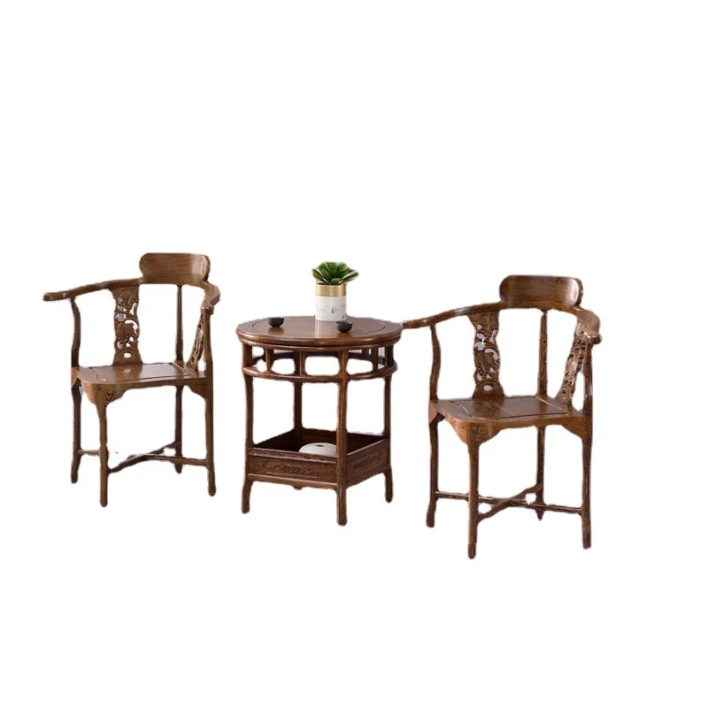 Mahogany furniture solid wood chicken wing wood lover chair Chinese leisure Taishi chair coffee table combination round chair th