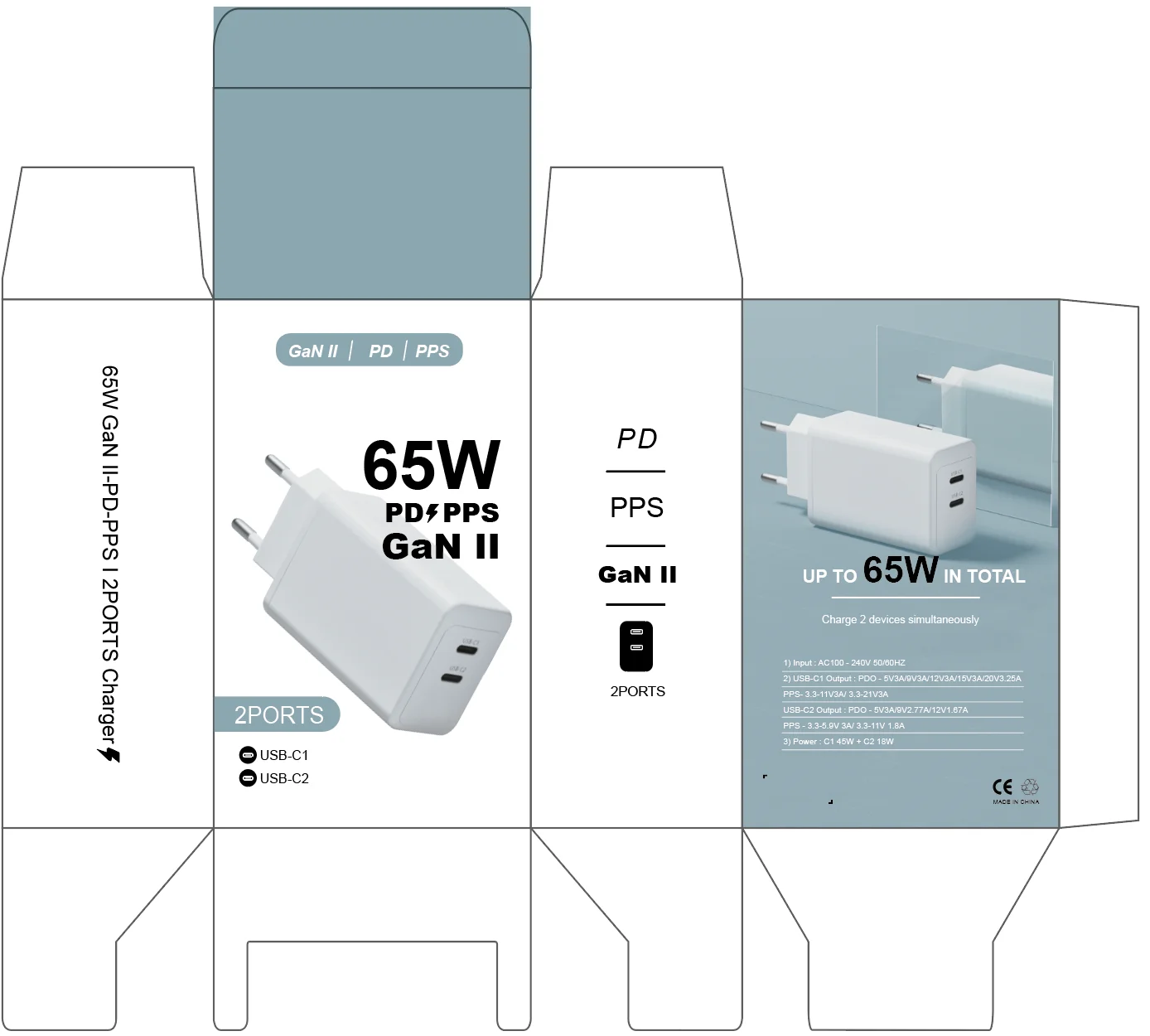 65W GaN PPS Wall Charger Type-C Dual Port PD QC 65W 20V 3.25A Fast Power Charging Adapter For Mobile Phone