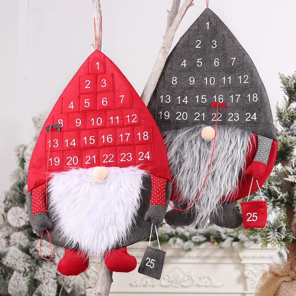 Christmas 24 Pockets Forest Old Man Wall Hanging Calendar Rudolph Doll Felt Countdown Calendar Creative Reusable Family  Pendant