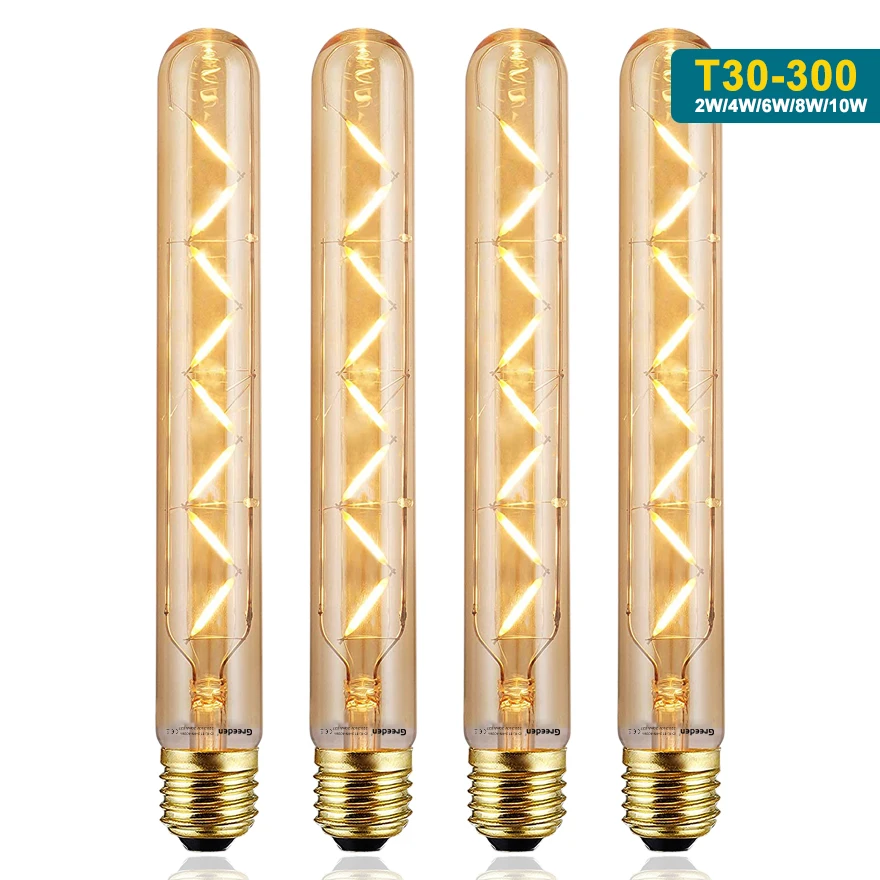 Greeden 300mm length 2w 4w 6w 8w 10w T10 T9 Tubular shape Edison Style Vintage led filament light bulb