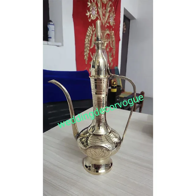 Handcrafted Golden Old Brass Surahi With Etched Floral Design Statement Piece Home Wedding DecoratiFrom Indian Manufacturer