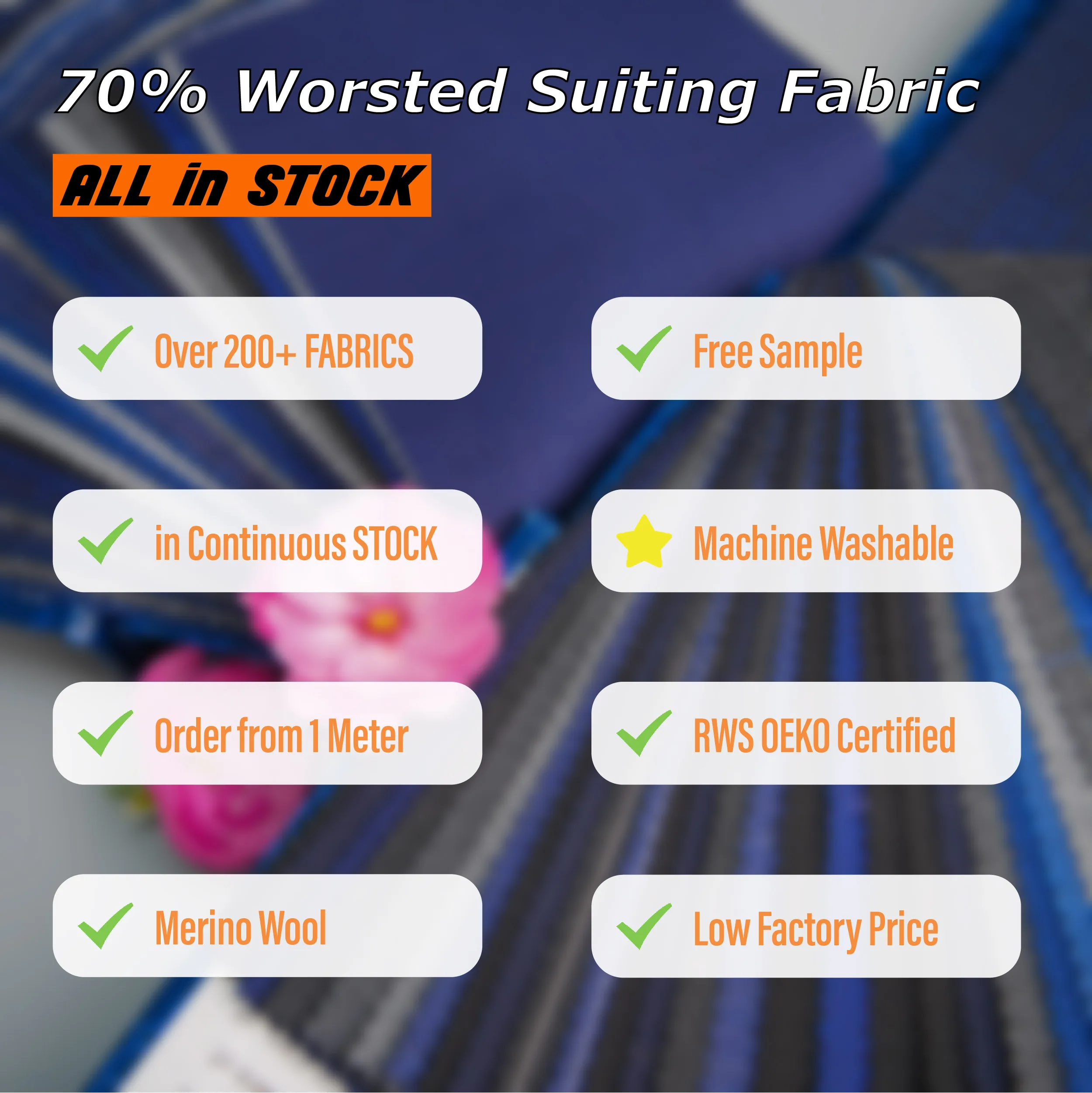 70% Wool Spot Goods Worsted Merino Wool/Polyester Fabric Luxury Italian Suit Fabric Wool Suiting Fabric Sample Book