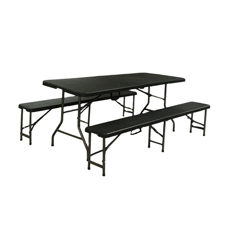 Plastic Black Folding Bench Outdoor Garden Foldable Camping Rattan Bench