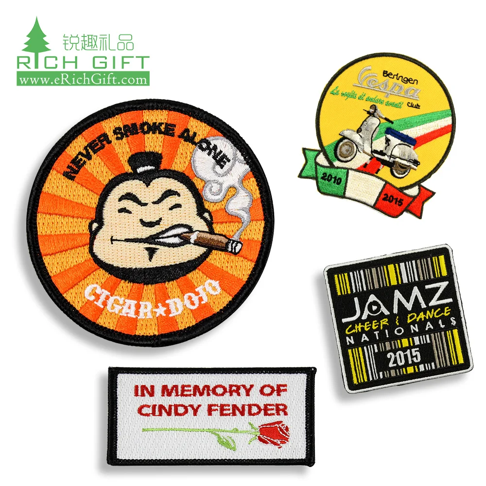 Custom embroidery badge patches laser cut country flag embroidered chinese patch with adhesive back