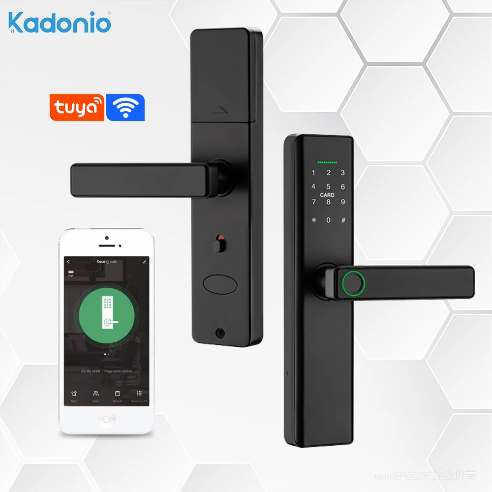 Kadonio 2023 Wholesale Smart Wood Door Lock Digital Keypad with NFC Key Fingerprint Card Functions for Home Hotel Apartment