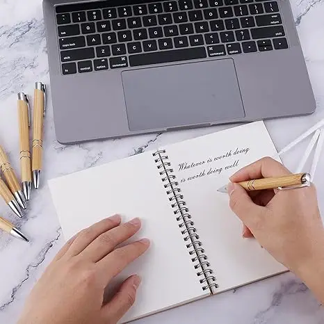 Customized Laser Engraved Logo Printed Ball Point Pens Eco Friendly Bamboo Wood Pens Personalized Black Ink Bamboo Pen