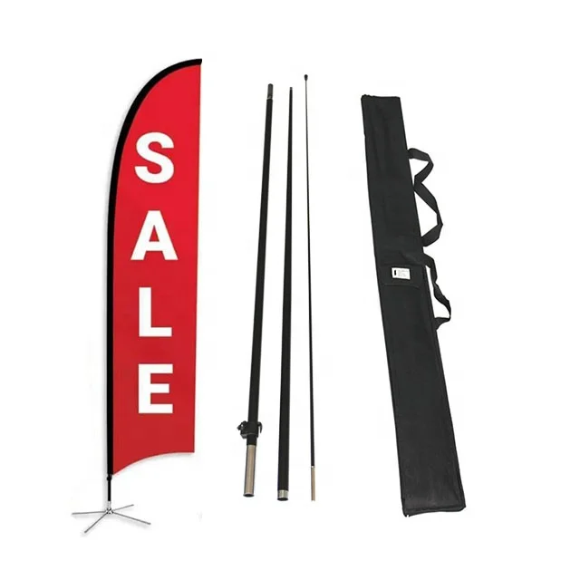 13ft teardrop feather polyester knitted with fabric flag with water base for exhibition