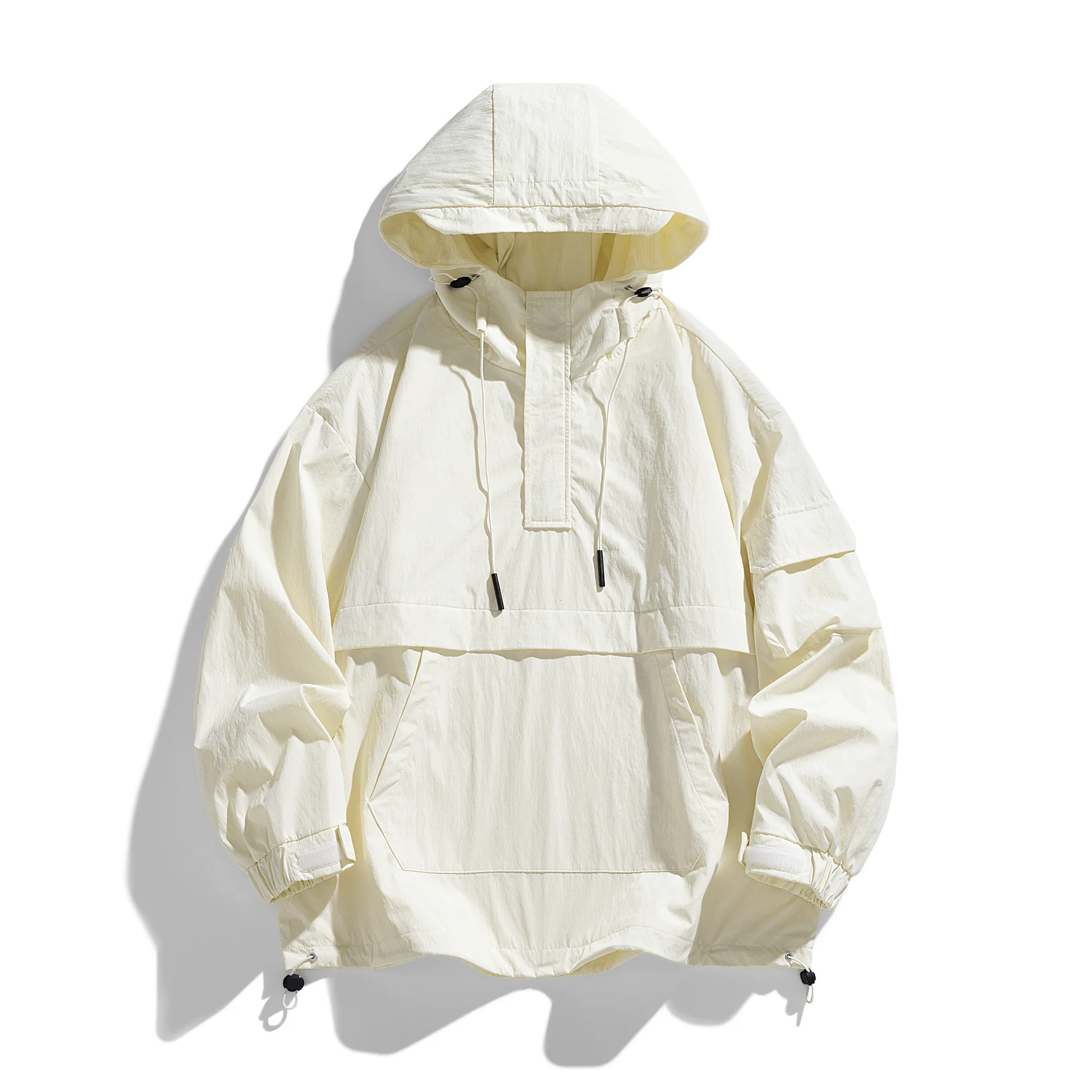 Custom Autumn Nylon Starter Front Pocket Vintage Hood Jacket Light Weight Waterproof Windbreaker Pullover Jacket For Men