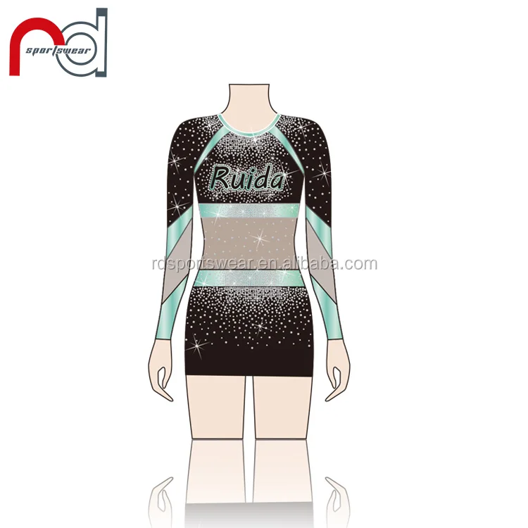 Newest custom made long sleeve cheerleading costume spandex AB rhinestones all star cheer uniforms